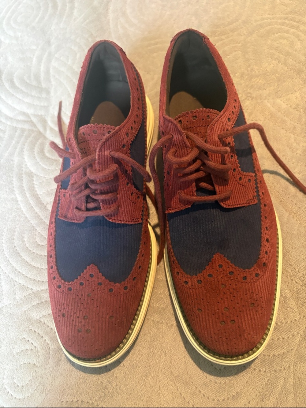 Cole Haan Men's Og Rem Longwing Burgundy & Navy Mesh Derby Shoes; Sz: 8.5; EUC - Picture 3 of 8
